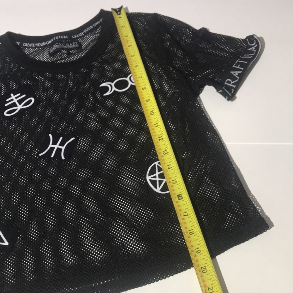 BlackCraft mesh fishnet symbols top shirt womens black witchcore goth punk - Picture 7 of 7